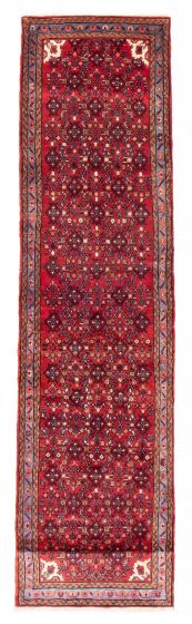 Bordered  Traditional Red Runner rug 11-ft-runner Persian Hand-knotted 380579