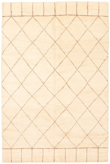 Moroccan  Transitional Ivory Area rug 5x8 Indian Hand-knotted 306429