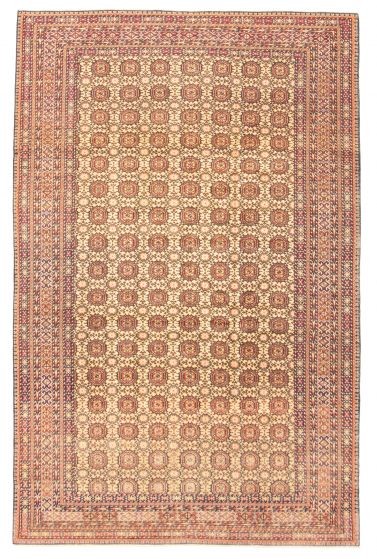 Bordered  Vintage Ivory Area rug 6x9 Turkish Hand-knotted 313915