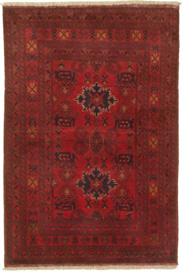 Bordered  Tribal Red Area rug 3x5 Afghan Hand-knotted 329634