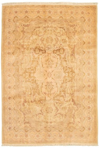 Bordered  Traditional Ivory Area rug 5x8 Pakistani Hand-knotted 330483