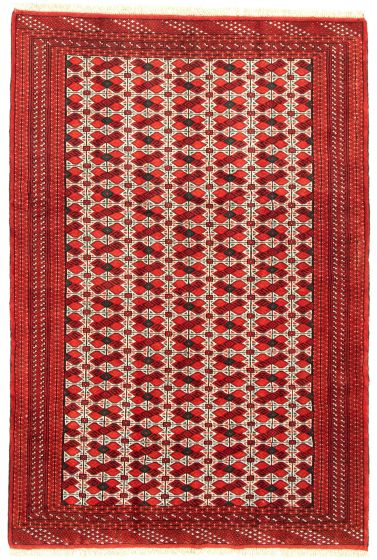 Bordered  Tribal Red Area rug 5x8 Turkmenistan Hand-knotted 334620