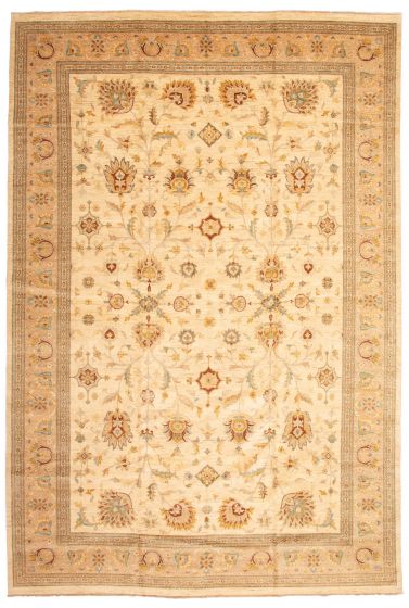Bordered  Traditional Ivory Area rug Unique Pakistani Hand-knotted 339166