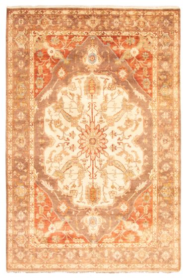 Bordered  Traditional Brown Area rug 9x12 Indian Hand-knotted 344299