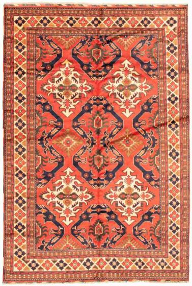Bordered  Traditional Red Area rug 6x9 Afghan Hand-knotted 347240