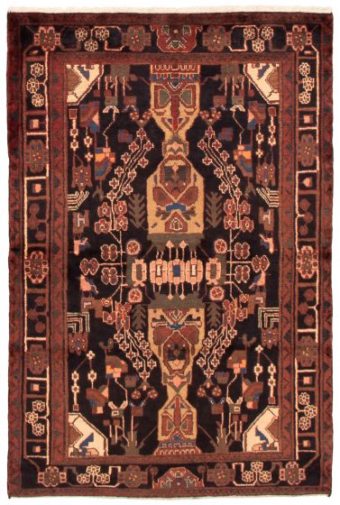 Bordered  Traditional Black Area rug 4x6 Persian Hand-knotted 353080