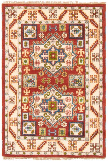 Bordered  Traditional Red Area rug 3x5 Indian Hand-knotted 364356