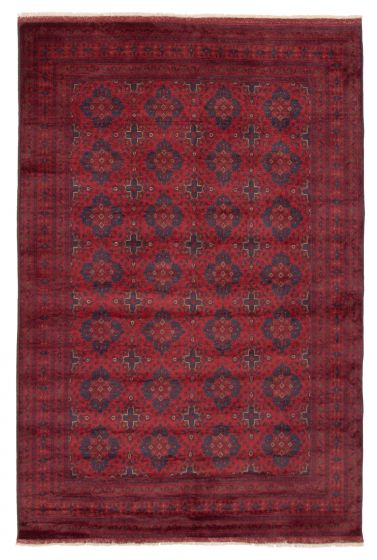 Bordered  Traditional Red Area rug 6x9 Afghan Hand-knotted 378014