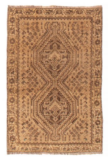 Bordered  Vintage/Distressed Yellow Area rug 3x5 Turkish Hand-knotted 378047
