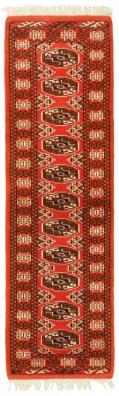 Bordered  Tribal Brown Runner rug 7-ft-runner Turkmenistan Hand-knotted 332746