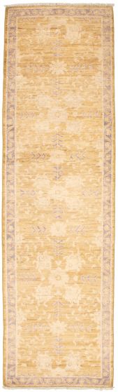 Bordered  Traditional Brown Runner rug 10-ft-runner Pakistani Hand-knotted 338822