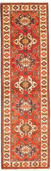 Bordered  Traditional Red Runner rug 10-ft-runner Afghan Hand-knotted 347236