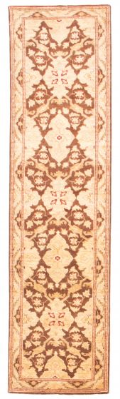 Bordered  Traditional Brown Runner rug 10-ft-runner Pakistani Hand-knotted 373861