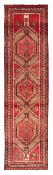 Bordered  Geometric Red Runner rug 13-ft-runner Turkish Hand-knotted 380214