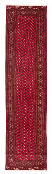 Bordered  Tribal Red Runner rug 12-ft-runner Turkmenistan Hand-knotted 385612