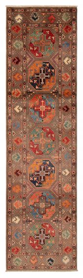 Geometric  Transitional Brown Runner rug 10-ft-runner Afghan Hand-knotted 390363