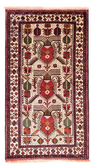 Bordered  Traditional Ivory Area rug 3x5 Afghan Hand-knotted 378685