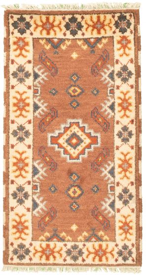 Bordered  Tribal Brown Area rug Unique Indian Hand-knotted 325343