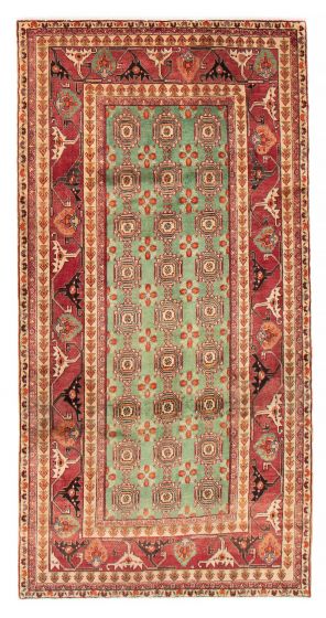 Bordered  Tribal Green Area rug 5x8 Turkish Hand-knotted 384958