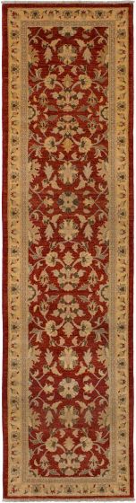 Bordered  Traditional Red Runner rug 10-ft-runner Afghan Hand-knotted 268444