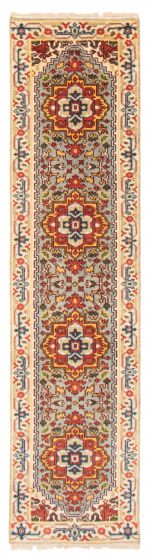 Bordered  Traditional Grey Runner rug 10-ft-runner Indian Hand-knotted 370026