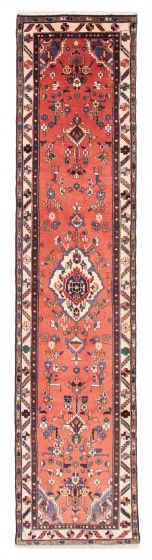 Bordered  Traditional Brown Runner rug 10-ft-runner Persian Hand-knotted 380686
