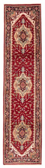 Bordered  Traditional Red Runner rug 10-ft-runner Indian Hand-knotted 386937