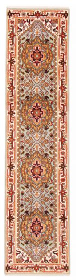Bordered  Traditional Blue Runner rug 10-ft-runner Indian Hand-knotted 387132