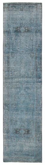 Overdyed  Transitional Blue Runner rug 14-ft-runner Turkish Hand-knotted 392314