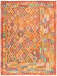 Bordered  Geometric Red Area rug Oversize Turkish Flat-weave 317548