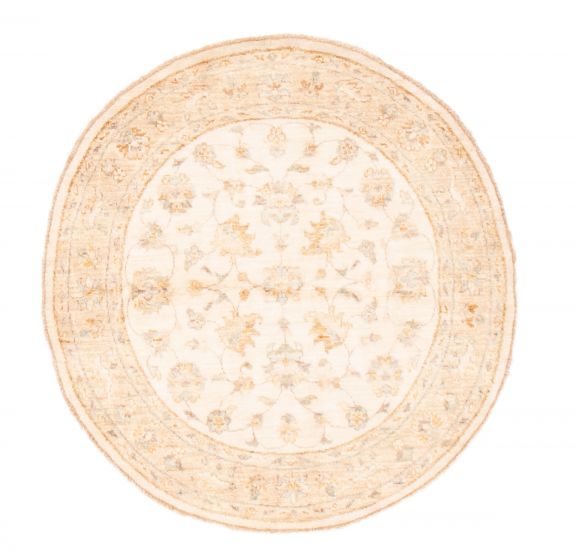 Bordered  Traditional Ivory Area rug Round Pakistani Hand-knotted 373830