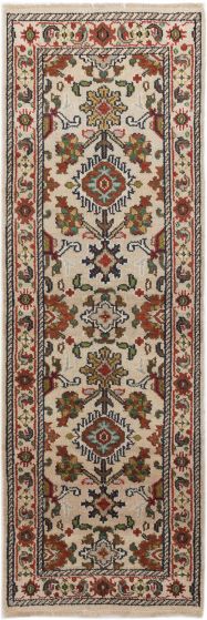 Traditional Ivory Runner rug 3-ft-runner Indian Hand-knotted 243406