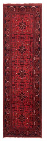 Bordered  Tribal Red Runner rug 10-ft-runner Afghan Hand-knotted 342277