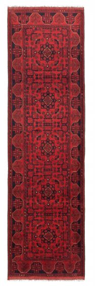 Bordered  Traditional Red Runner rug 10-ft-runner Afghan Hand-knotted 342333