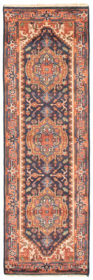 Bordered  Traditional Blue Runner rug 8-ft-runner Indian Hand-knotted 369721