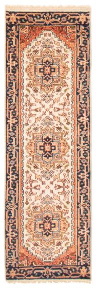 Bordered  Traditional Ivory Runner rug 8-ft-runner Indian Hand-knotted 369948