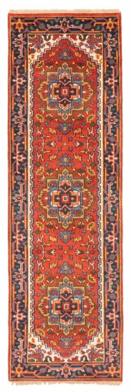 Bordered  Traditional Red Runner rug 8-ft-runner Indian Hand-knotted 370022