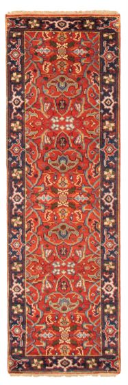 Bordered  Traditional Red Runner rug 8-ft-runner Indian Hand-knotted 370036
