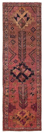 Bordered  Tribal Brown Runner rug 12-ft-runner Turkish Hand-knotted 389623