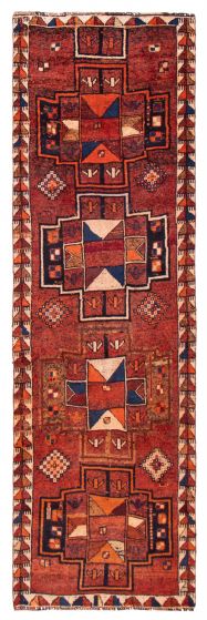 Bordered  Vintage/Distressed Red Runner rug 12-ft-runner Turkish Hand-knotted 389690