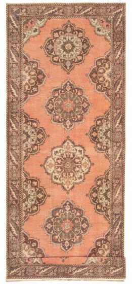 Bordered  Vintage Pink Runner rug 14-ft-runner Turkish Hand-knotted 358755