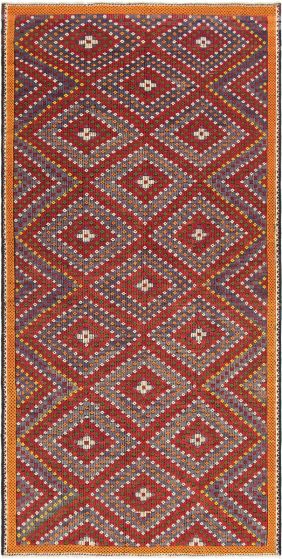 Bordered  Tribal Red Area rug Unique Turkish Flat-Weave 292894