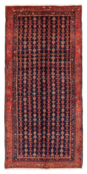 Bordered  Tribal Blue Runner rug 8-ft-runner Turkish Hand-knotted 358544