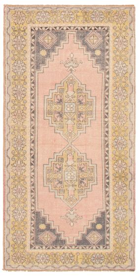 Bordered  Vintage Pink Area rug Unique Turkish Hand-knotted 358987