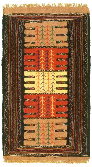 Bordered  Stripes Brown Area rug 3x5 Turkish Flat-weave 332781