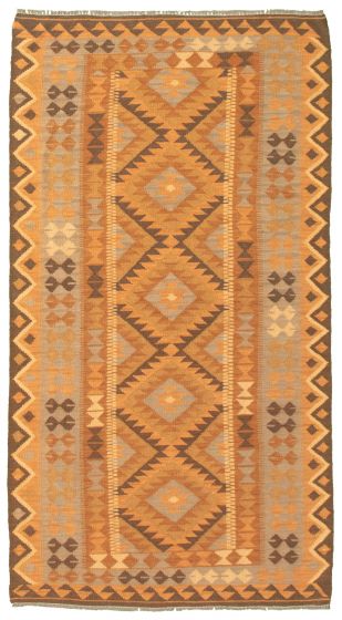 Bordered  Tribal Brown Area rug 3x5 Turkish Flat-weave 346300