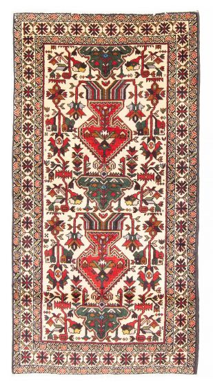 Bordered  Traditional Ivory Area rug 3x5 Persian Hand-knotted 380869