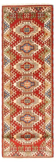 Bordered  Traditional Red Runner rug 8-ft-runner Indian Hand-knotted 347339