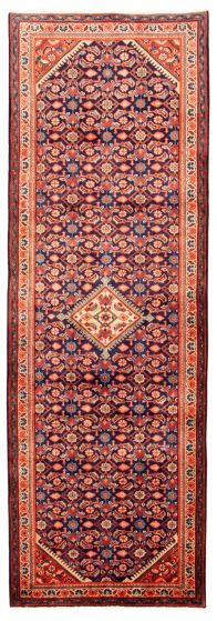 Bordered  Traditional Blue Runner rug 11-ft-runner Persian Hand-knotted 352650