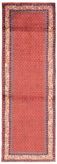 Bordered  Traditional Red Runner rug 11-ft-runner Persian Hand-knotted 365068